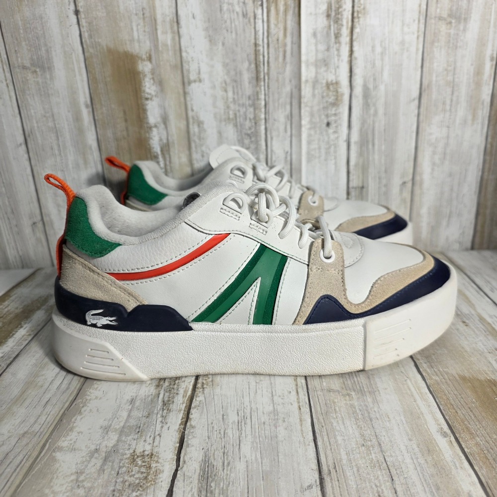 Lacoste Womens L002 Leather and Mesh Platform Sneakers White Green Orange Size 7 - Picture 5 of 8